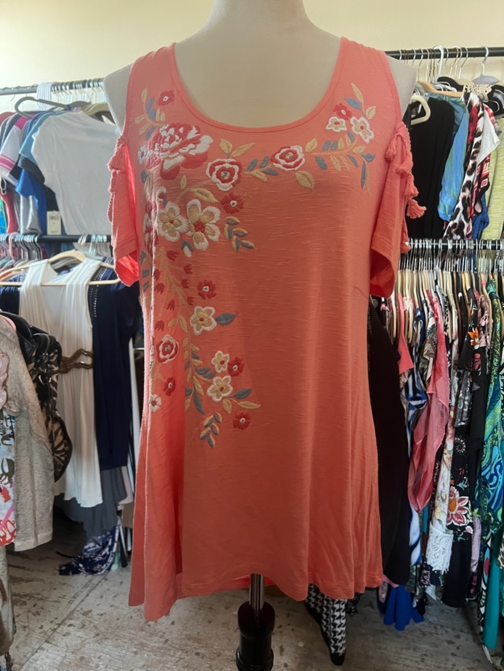 ONE WORLD Coral Pink Scoop Neck Tee